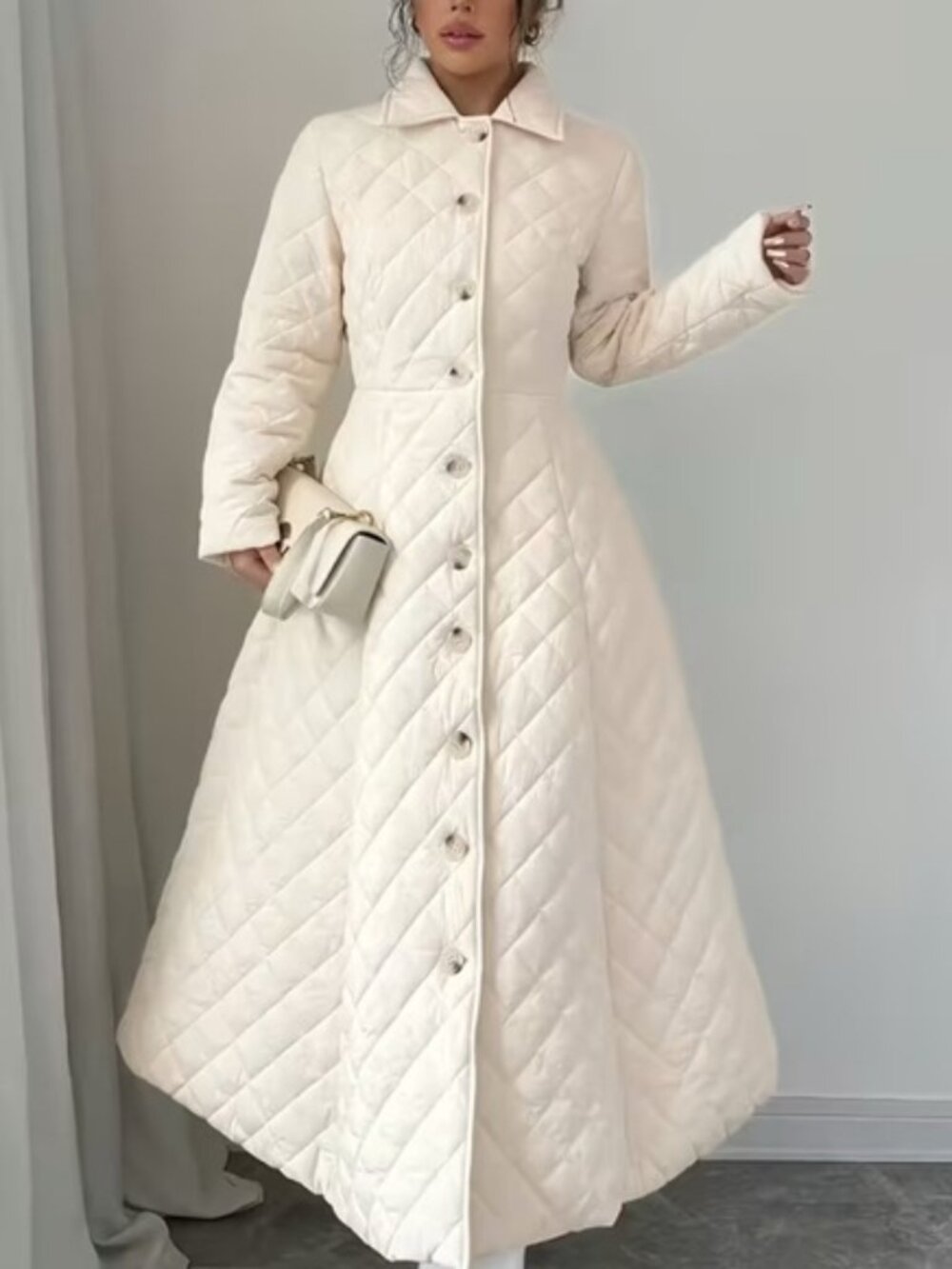 Chic Cream Quilted Puffer Coat NWT